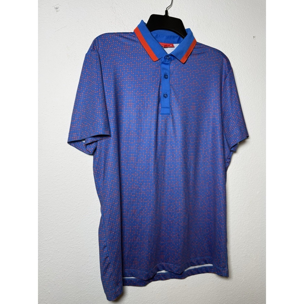 Redvanly Golf Polo Shirt Men's Med Blue Red Dots Geometric Performance Stretch‎ - Picture 3 of 10